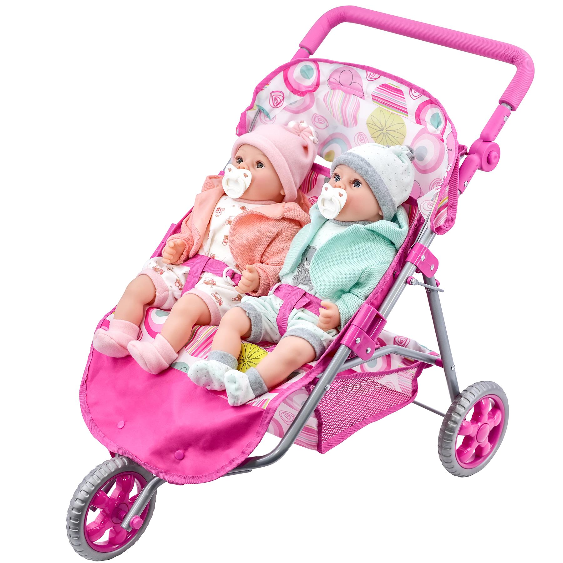 Toy Reborn Buggy Baby Doll Double Stroller (Pink) By BiBi Doll
