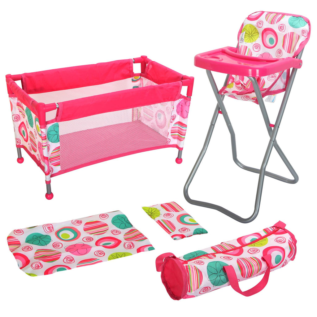 BiBi Doll Baby Doll Cot & Highchair Set (Pink)