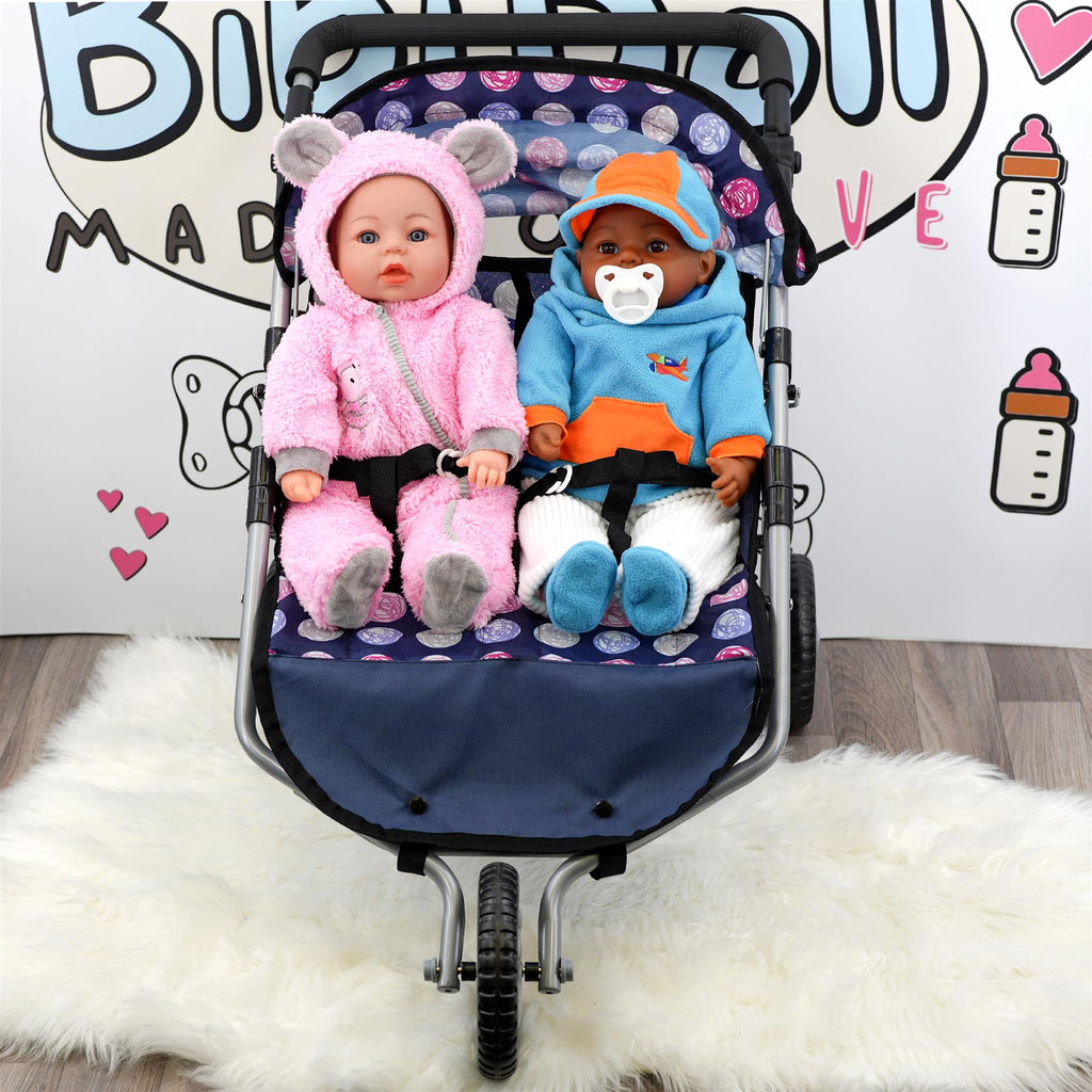 BiBi Doll Accessories - Blue Doll Twin Stroller by BiBi Doll - BiBi Doll