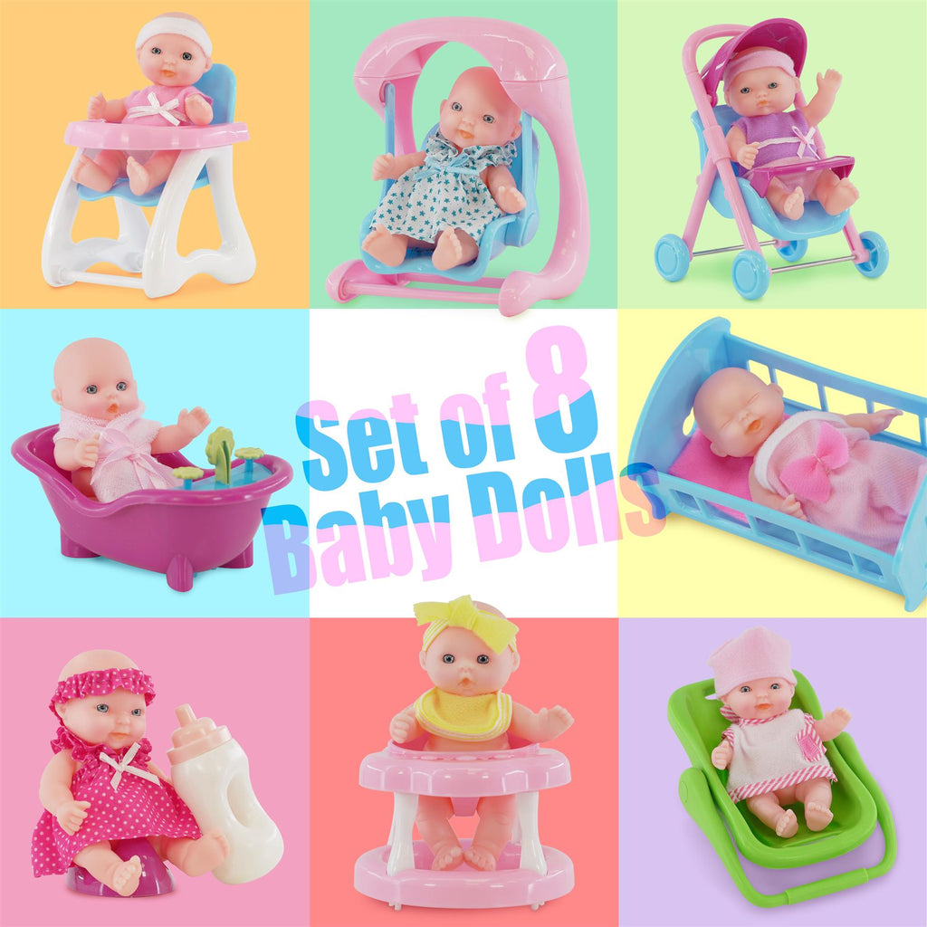 Set of 8 Baby Dolls with Costumes and Accessories by BiBi Doll - BiBi Doll