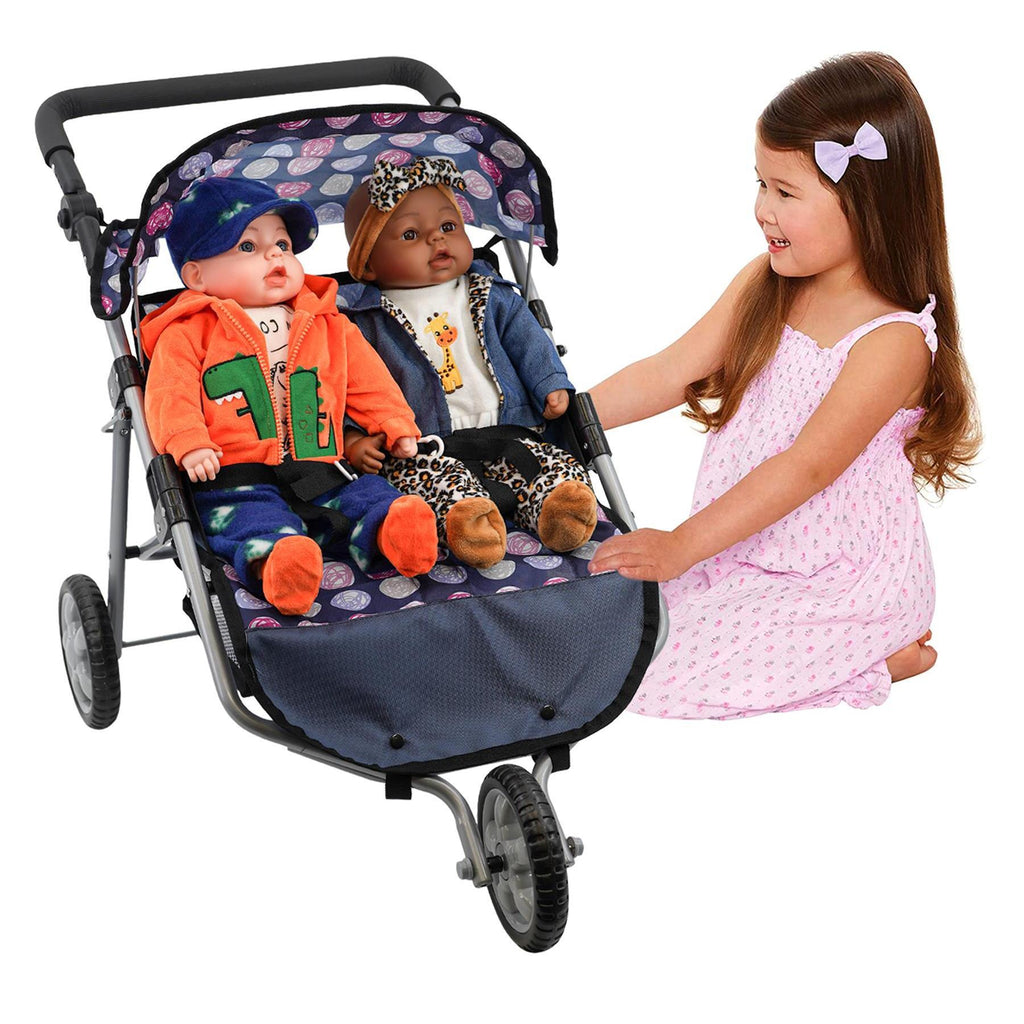 BiBi Doll Baby Doll Double Stroller (Blue)