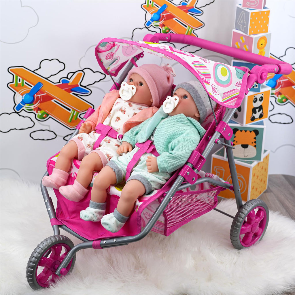 BiBi Doll Accessories - Pink Doll Twin Stroller by BiBi Doll - BiBi Doll