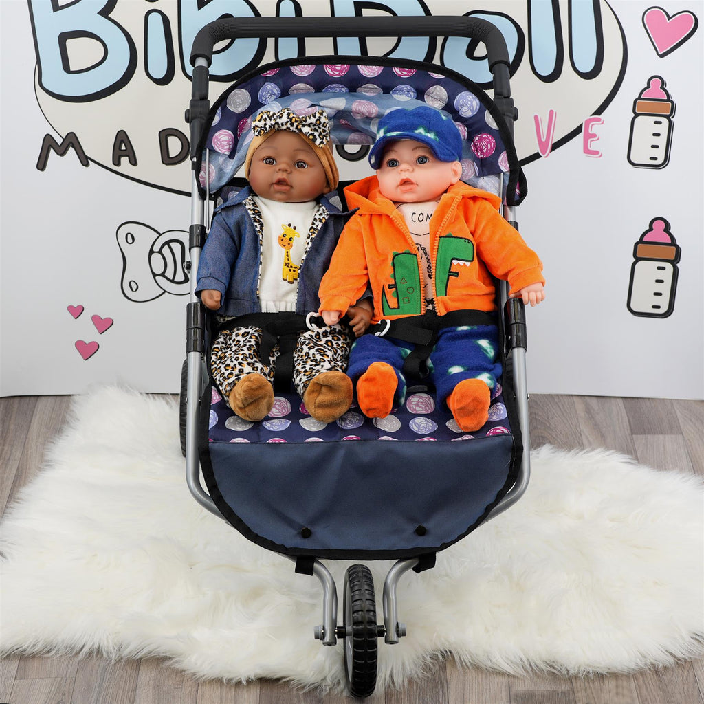 BiBi Doll Accessories - Blue Doll Twin Stroller by BiBi Doll - BiBi Doll