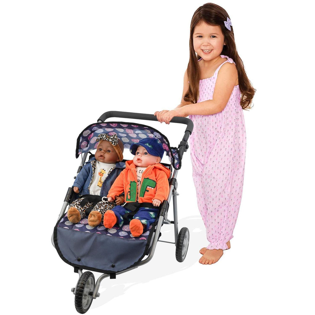 BiBi Doll Baby Doll Double Stroller (Blue)