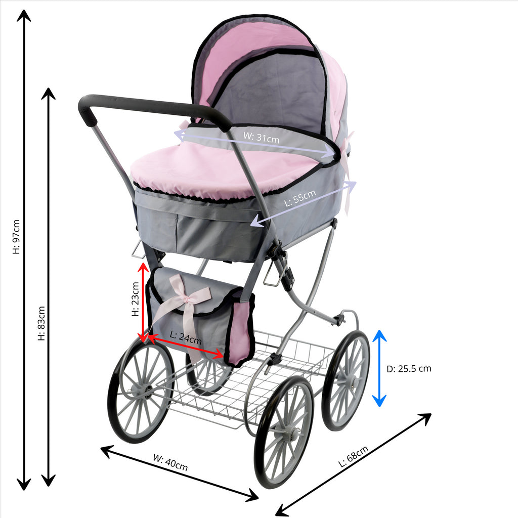 BiBi Doll Accessories - Pink Doll Cambridge Pram by BiBi Doll - BiBi Doll